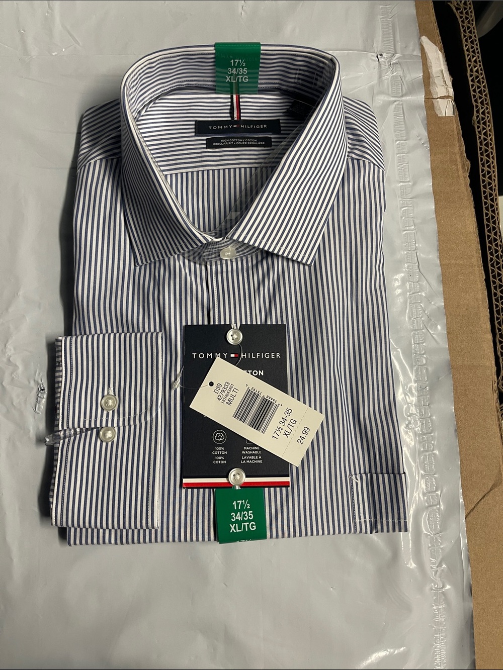 Tommy Hilfiger Men's Blue & White Narrow Stripe Dress Shirt